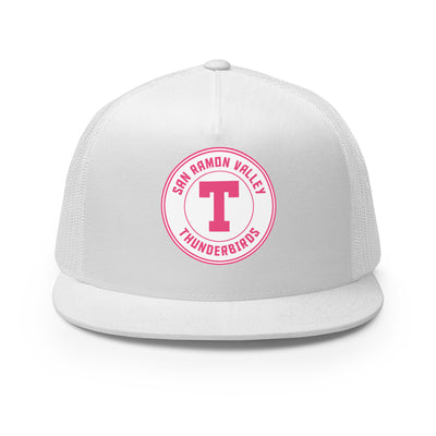 T-Birds Circle 'T' Printed White Background/Pink Text Trucker Hat